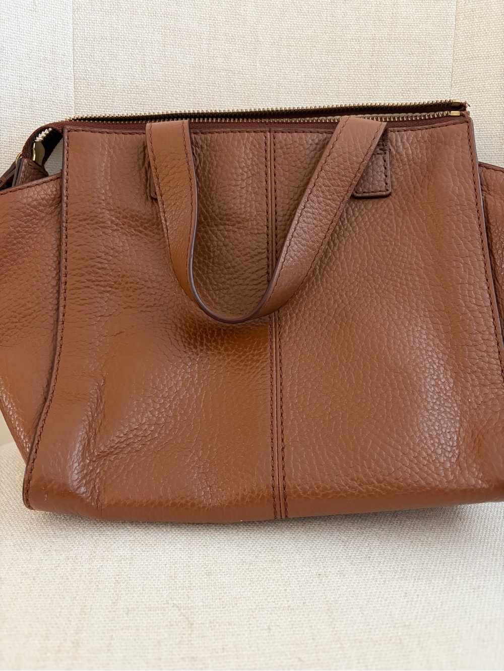 Fossil Cognac Pebbled Leather Tote